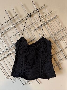 PrettyLittleThing Black Lace-Up Corset Camisole